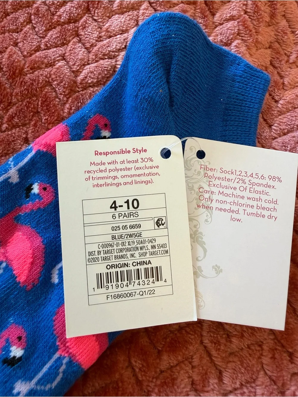 Bright Blue Low-Cut Socks with Pink Flamingos